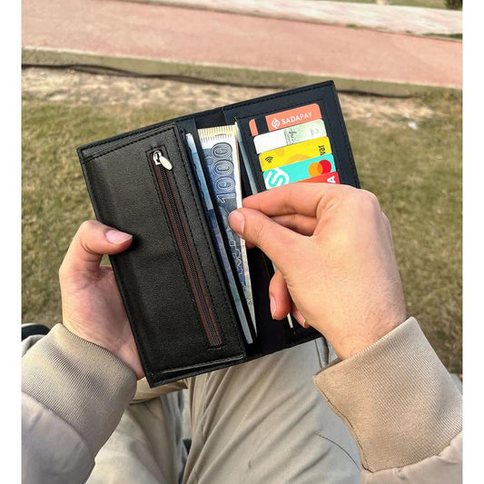 Premium Long Leather Wallet for Men – Slim Luxury Checkbook Style Black Wallet Wallet's Hub