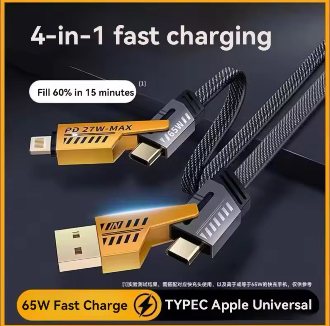 4 In 1 Convertible USB Fast Charging Cable, USB C Charger Cable, Multiple Charging Cables Wallet's Hub