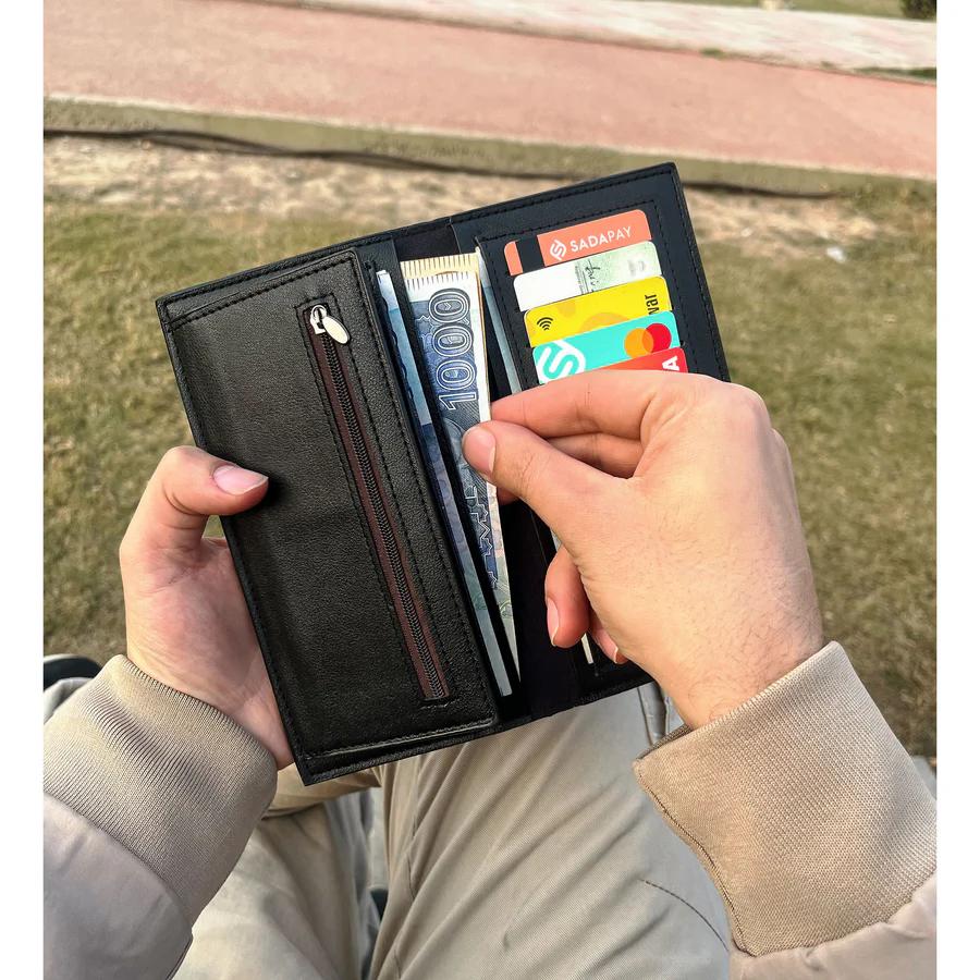 Premium Long Leather Wallet for Men – Slim Luxury Checkbook Style Black Wallet Wallet's Hub
