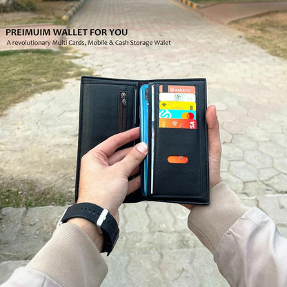 Premium Long Leather Wallet for Men – Slim Luxury Checkbook Style Black Wallet Wallet's Hub