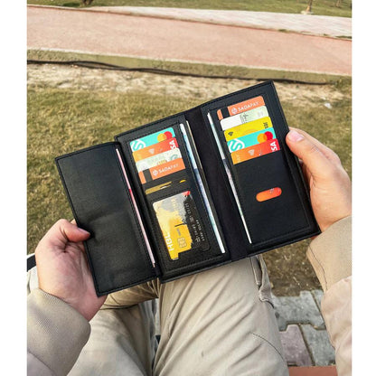 Premium Long Leather Wallet for Men – Slim Luxury Checkbook Style Black Wallet Wallet's Hub